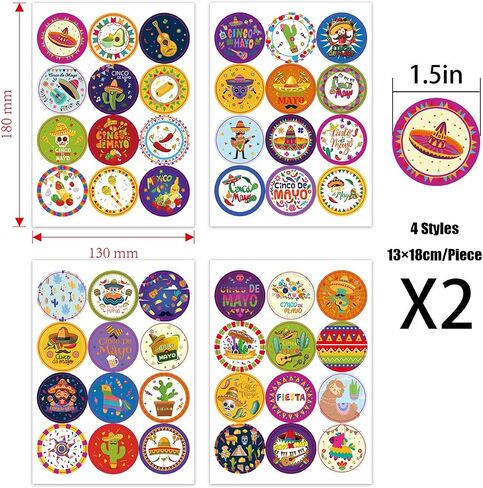 Mexican Stickers Fiesta Party Bulk Stickers Cinco De Mayo Gift Decals Cartoon Tags Decorations Mexican Carnival Party Sticker Supplies Kids Decorative Label Decals Candy Envelope Seals 8PCS 48Designs in Kuwait