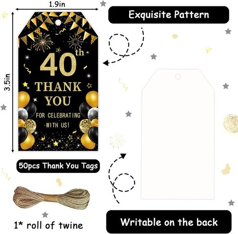 Serencatcher Black and Gold 80th Birthday Thank You Tags - 50pcs Thank You for Celebrating with Us Favor Gift Tags with String 1.9x3.5 Inches for Men Women 80th Birthday Anniversary Party Favors in Saudi Arabia