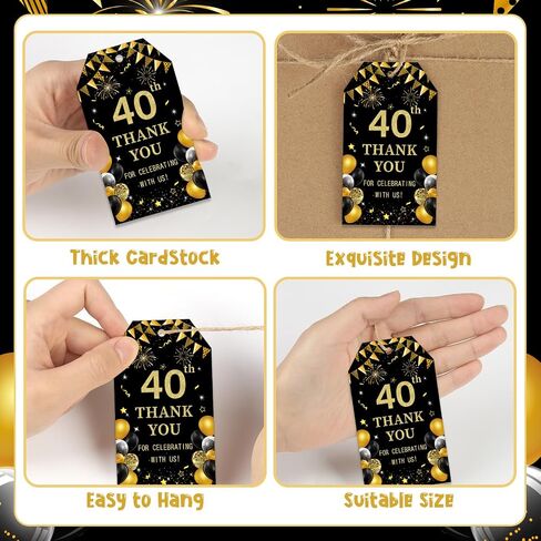 Serencatcher Black and Gold 80th Birthday Thank You Tags - 50pcs Thank You for Celebrating with Us Favor Gift Tags with String 1.9x3.5 Inches for Men Women 80th Birthday Anniversary Party Favors in Saudi Arabia