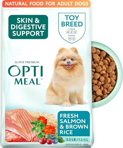 Optimeal Toy Breed Dry Dog Food – Small Kibble for Small Dogs, High Protein, Natural Ingredients, Skin & Digestive Support, Premium European Nutrition – Salmon & Brown Rice, 3.3 lbs in Saudi Arabia