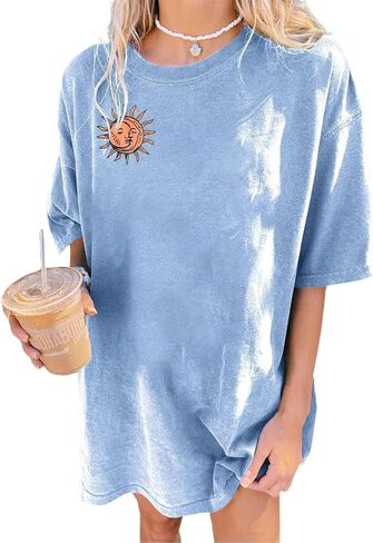 Remidoo Women's Casual Oversized T Shirt Short Sleeve Graphic Tee Letter Sun Moon Shirts in Saudi Arabia