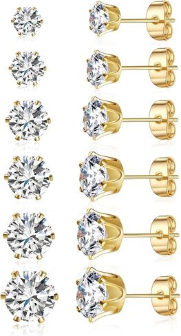 GEMSME 18K Gold Plated Princess Cut Clear Cubic Zirconia Stud Earrings Pack of 5 (white gold) in Saudi Arabia