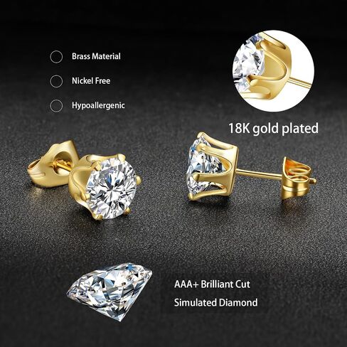 GEMSME 18K Gold Plated Princess Cut Clear Cubic Zirconia Stud Earrings Pack of 5 (white gold) in Saudi Arabia