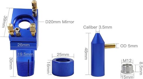 رأس ليزر K40 CO2 مع تركيبات المرآة الأولى والثانية ، DIA.20mm ، fl.50.8mm ، لآلات نقش/قطع بالليزر من 20 إلى 60 واط in Kuwait