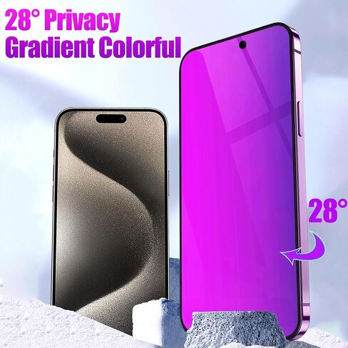 Compatible with iphone 13 Pro and compatible with iphone 14 / 13 Privacy screen protector 2 Pack Gradient Colorful Mirror Tempered Glass anti Blue light eye protection Anti-Spy(Purple 6.1 in Saudi Arabia