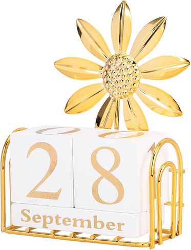 SUPVOX Wooden Block Calendar for Desk Daily Desktop Perpetual Calendar Wood Month Date Display Blocks Farmhouse Desk Accessories for Home Office Decor Reusable Yearly Sunflower Design in Saudi Arabia