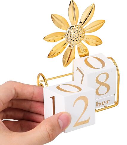SUPVOX Wooden Block Calendar for Desk Daily Desktop Perpetual Calendar Wood Month Date Display Blocks Farmhouse Desk Accessories for Home Office Decor Reusable Yearly Sunflower Design in Saudi Arabia
