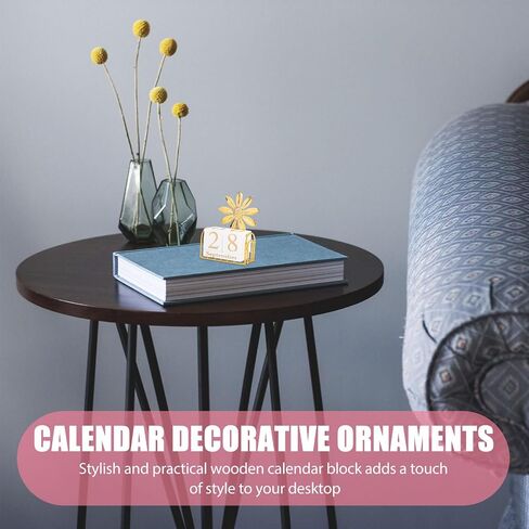 SUPVOX Wooden Block Calendar for Desk Daily Desktop Perpetual Calendar Wood Month Date Display Blocks Farmhouse Desk Accessories for Home Office Decor Reusable Yearly Sunflower Design in Saudi Arabia