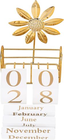 SUPVOX Wooden Block Calendar for Desk Daily Desktop Perpetual Calendar Wood Month Date Display Blocks Farmhouse Desk Accessories for Home Office Decor Reusable Yearly Sunflower Design in Saudi Arabia