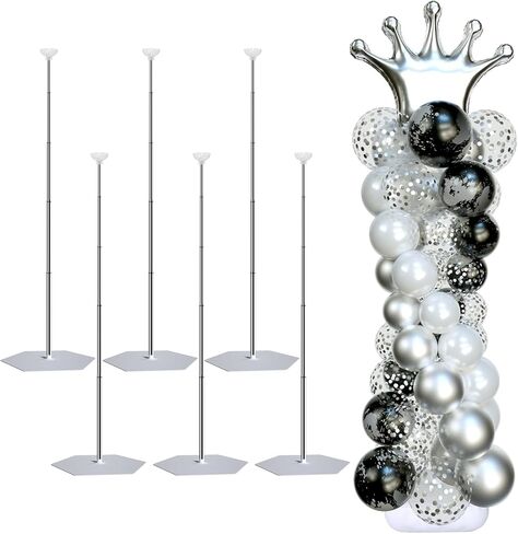SINBEE Balloon Arch Stand, Balloon Arch Kit of 2, 7 Feet Height Adjustable Metal Balloon Column Stand for Party Decorations Wedding Birthday, Graduation Party Decoration, Baby Shower, Silver in Saudi Arabia