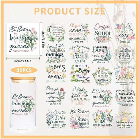 UV DTF Cup Wraps - 20 Sheet Spanish Bible UV DTF Transfer Stickers, Christian UVDTF Cup Wraps for Mug Glass, Floral Waterproof Transfer Sticker, Creative DIY Gifts in Saudi Arabia