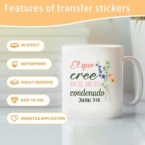 UV DTF Cup Wraps - 20 Sheet Spanish Bible UV DTF Transfer Stickers, Christian UVDTF Cup Wraps for Mug Glass, Floral Waterproof Transfer Sticker, Creative DIY Gifts in Saudi Arabia