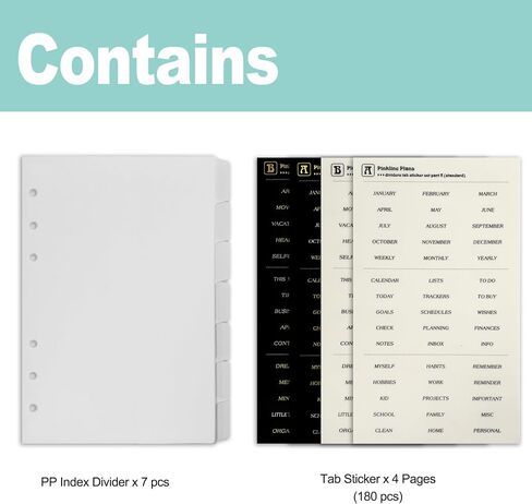 Zelten PP Binder Index Dividers with Folder & 4 Sheets Tab Stickers for Personal Organizer (PP Black 7-Folder Tab, A5/6 Hole) in Saudi Arabia