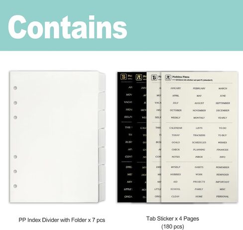 Zelten PP Binder Index Dividers with Folder & 4 Sheets Tab Stickers for Personal Organizer (PP Black 7-Folder Tab, A5/6 Hole) in Kuwait