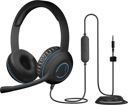 Cyber Acoustics AC-5002 3.5mm Stereo Headset with Durable TuffCord | Made with 60% Recycled Plastic, Durable for K-12 Classrooms or Home, Compatible with Xbox and PlayStation Controllers in Kuwait