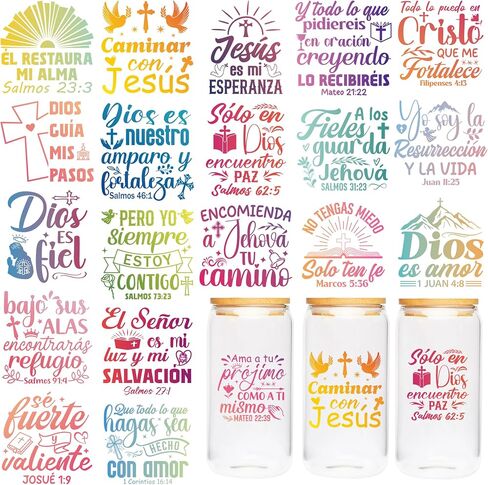 UV DTF Cup Wraps - 20 Sheet Spanish Bible UV DTF Transfer Stickers, Christian UVDTF Cup Wraps for Mug Glass, Floral Waterproof Transfer Sticker, Creative DIY Gifts in Saudi Arabia