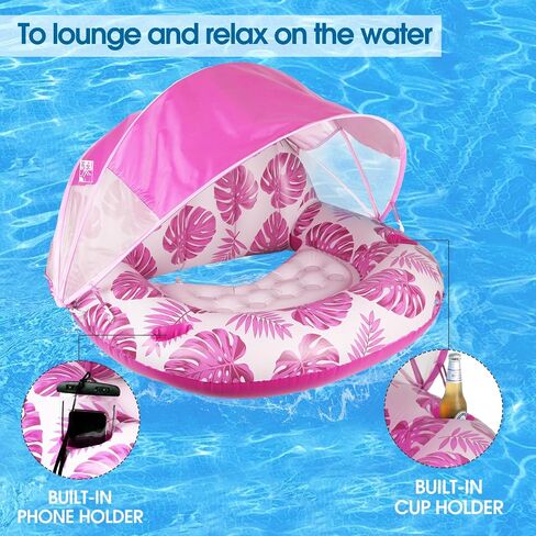 New Upgraded Pool Chair Float with Shade,XL Pool Floats for Adults Heavy Duty,Inflatable Pool Chair Lounge Float with Cup Holder & Backrest for Pool,Lake,Beach,Pink in Saudi Arabia