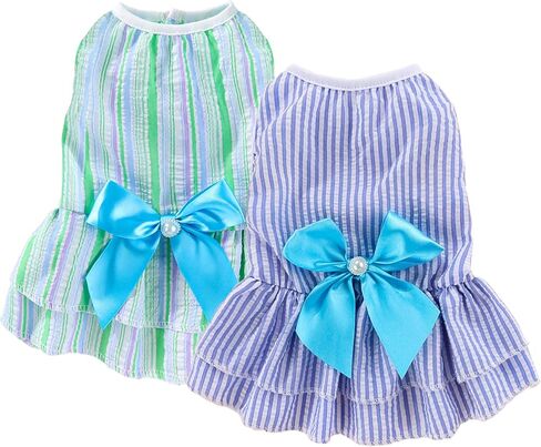 Dog Dress, Cute Pet Princess Dresses with Bright Color Design, Sweet Bowknot, Dog Clothes for Small Dogs Girl, Breathable & Lightweight, for Spring Summer, 2 Pack (Rose PinkBlue, X-Small) in Saudi Arabia