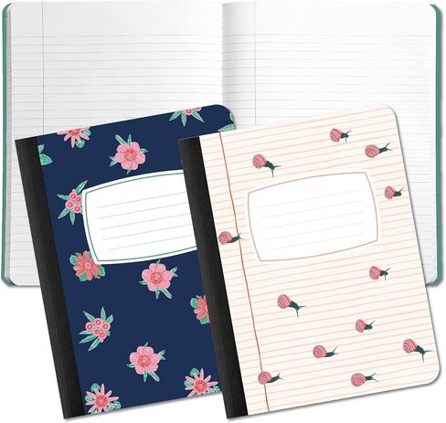 Studio Oh! Mothers Day Gifts Composition Notebook Duo 2 Pack 7.5" x 9.75", Back to School Supplies & College Essentials, Aesthetic Notebook for School, 160 Page Lined Paper, 70 GSM, Racing Snails & Stitched Tropicals in Kuwait