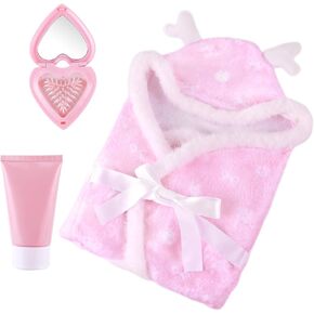 Babeside 3 PCS Reborn Baby Baby Doll بطانية - 17-24 بوصة دمية قماط بطانية مع فرشاة شعر قابلة للطي وزجاجة العناية بالبشرة - الوردي