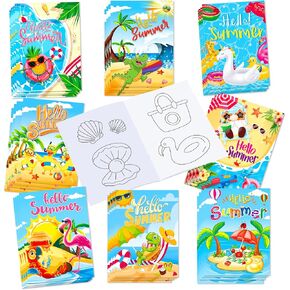 16 PCS Hawaii Colling Books Hello Summer Colling Book Pool Beach Beach Beach Mini Colling Books Ballk for Kids DIY Art Drawing Activity Book for Hawaii موضوع عيد ميلاد خدمة