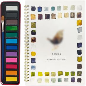 Watercolor Workbook, Beginner Friendly Bird Watercolor Workbook, 12 Colors Watercolor Paint Set with Paint Brush, Water Color Book for Children and Adults as Painting Gift (I)