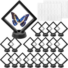 20 Pcs Challenge Coin Display,3D Floating Display Case,Transparent Floating Frame for Displaying Jewelry, Specimens, Badges, Coins Ollections and Displays(Base+Non-Marking Adhesive)