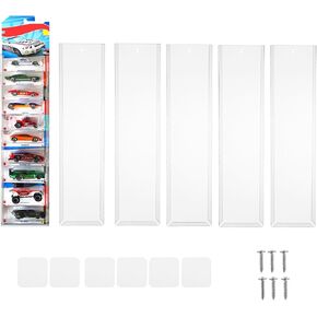 6 Pack Clear Display Case for Packaged Model Cars,Model Car Display Cases Wall Mount-Holds up to 120 Cars,Toy Car Storage Organizer Compatible with Hot Wheels,Clear Model Car Display Case(16.7 x 4.4)