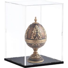 Glorix Acrylic Display Case - مربع أكريليك واضح للمقتنيات - تجميع مربع كونترتوب للعرض - 10 × 8 × 8 بوصات - حالات عرض واضحة مع قاعدة أسود غير لامع وغطاء للمقتنيات والأشكال