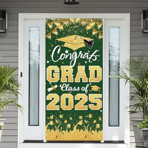 2025 Graduation Party Decorations - Maroon Gold Congrats Grad Class of 2025 Banner Graduation Party Supplies Front Door Cover Porch Sign Banner Backdrop Wall Decor