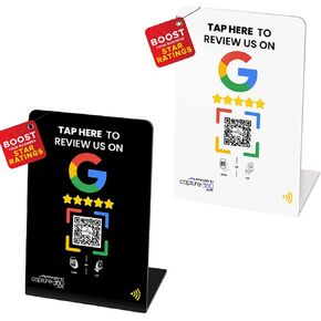 NFC Digital Business Google Review Bundel تقف جمع التغذية المرتدة مع تقنية TAP الفردية ، وإعداد مبسط سريع المسح ، وسهولة الاستخدام ، ومثالية للمقاهي والصالونات والفنادق-الحزمة السوداء والأبيض 2