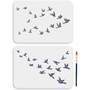 Mayjoydiy 2pcs A4 Size Bird Flock Template 11.7x8.3inchs Birds Hurting Wall Stency Stency Stusable Migration stencil