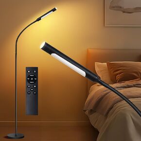 Floor Lamp with Remote, 67" Gooseneck Dimmable Standing Lamp, 3 Color Temperatures & 5 Brightness Levels, Modern Reading LED Light for Bedroom, Living Room, Office - Black