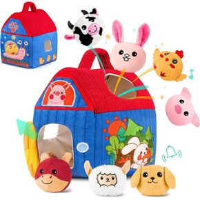 Baby Toys 6-12 Months, Barn with Stuffed Farm Animals, Montessori Toy for Babies, Sensory Toys for Toddlers 1-3, Portable Travel & Learning Gift for Infants & Toddlers