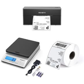 MUNBYN Bluetooth Thermal Label Printer 4x6 for Shipping Packages+Thermal Direct Shipping Label (Pack of 500 4x6 Per Roll Labels)+Shipping Scale, Accurate 66lb/0.1oz Postal Scale