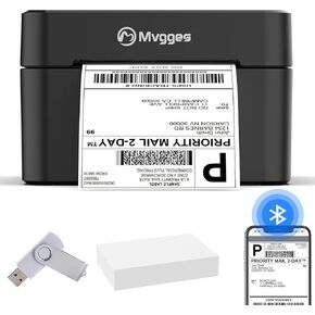 طابعة تسمية الشحن الحرارية MVGGES Bluetooth （لا يوجد اتصال WiFi ، طابعة تسمية 4x6 لحزم الشحن ، ودعم Windows ، Mac ، iOS ، iPhone ، Android