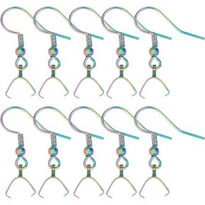Beebeecraft 1 Box 50pcs Arem Wire Hooks 304 Stains Stains Steel Rainbow Color French French Engring Hook مع Ice Pick Bails for Women Halloween Christmas Diy Making Making