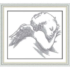 Happy Forever Cross Stitch Kits 11CT Stamped Patterns for Kids and Adults, DIY Preprinted Embroidery kit for Beginner, Angel Baby (K777 Angel Birth Certificate, Size 22''x16'')