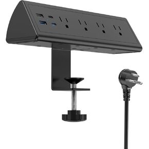 مشبك المكتبي شريط الطاقة USB C ، Office Furniture Nightstand Edge Mount Mount Protector ، 4 منافذ ، 4 منافذ USB ، 2 USB C و 2 USB A ، 14AWG الحبل ، يناسب 1.96 "حافة الطاولة (أسود ، 6 قدم)