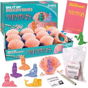 MindWare Dig It Up! Discoveries Mermaids - Dig Kits for Kids with 12 Sea Shells, Each with a Mermaid Toy Inside, 12 Chiseling Tools and Instructions – Ages 4 and Up