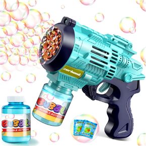 لعبة Zerhunt Kids Bubble Gun Toy: آلة فقاعات ذات 5 حفرة تلقائي لصالح هدايا الحفلات الصغار - ألعاب رائعة في الهواء الطلق مع فقاعات غنية لحفلات حفلات الحفلات العائلية متعة العائلة