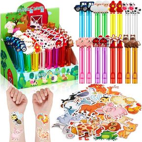 48 PCS Farm Animals Party Party Favors Mini Bubble Wand 12 Sheets Farm Tattoos Tattoos ملصقات Barnyard للحيوان