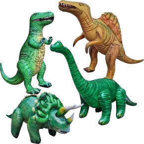 Jet Creations Inflatable Dinosaurs, T-rex(37"), Brachiosaurus(28"), Spinosaurus(31"), Triceratops(20"), Prehistoric Animal, Jurassic-Themed Decor, Pool Fun, Party, Photo Prop, Educational Toy