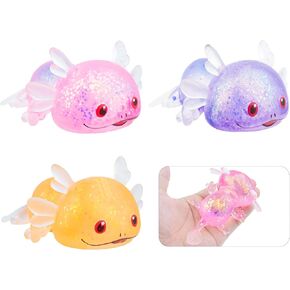 لعبة الإجهاد الإسفنجي اللمعان بريق axolotl للأطفال البالغين ، كرات السكر - دبس الدبس السميك غراء/هلام تمتد الكرة - لعبة اسفنجي فائقة وارتفاع البطيء المملح تململ الحسية （مجموعة من 3