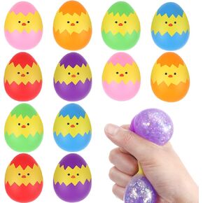 ألعاب بيض عيد الفصح - ألعاب quishy - 12 pcs east easter eggs الإجهاد كرة عيد الفصح حشوات الحشوات ، البريقات التي تضغط على ألعاب Easter Eggs Hunt Party Favors for Kids Boys