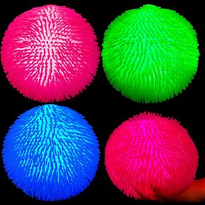 Puffer Balls Glow in The Dark 9 Inch Large Puffer Ball Stretchy Light Spiky Stress Relief LED Glowing Party Favors Goodie Bag Stocking Stuffers Assorted Colors (Cute Colors, 3 Pcs)