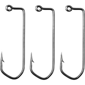 100pcs Aberdeen Jig Hook with 90-Degree Round Bend Extra Strong Long Shank Jig Hooks High Carbon Steel Fishing Barbarian Hooks for Saltwater Freshwater Size 1/0-6/0