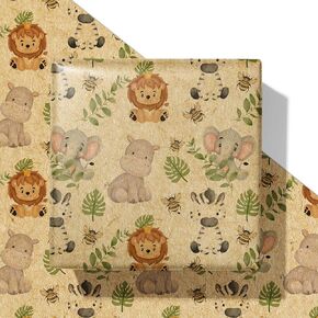 ورقة تغليف دش الطفل Saringswoon Kraft للأطفال - حيوانات Safari Gift Wall with Lion و Elephant و Hippo و Bee Design for Birthday Baby Down - 28 × 40 بوصة و 4 صفائح مطوية in Kuwait