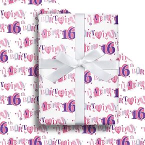 LeZakaa 16th Birthday Wrapping Paper Roll - Blue Happy 16th Birthday With Heart Gift Wrap for for Age16 Teens, Kids, Boys - Mini Roll - 17 inches x 16.4 Feet (23.2 sq.ft.)