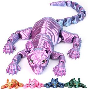 3D Printed Sphynx Cat, 12 Inch Realistic Hairless Cat,3D Printed Animals with Flexible Articulated Joints, Fidget Toy Adults for Stress Relief, Home Office Decor Desk Toys (Dark Green)